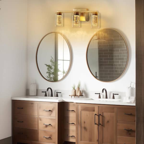 18 In. 3 Light Brushed Nickel LED Vanity Light with Dimmable White Neutral Warm Light Clear Glass Shade