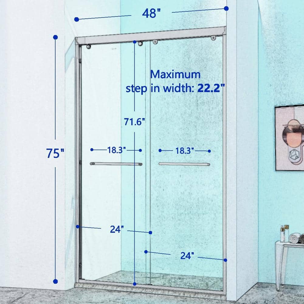 Chrome Double Sliding Shower Door with Clear Tempered Glass