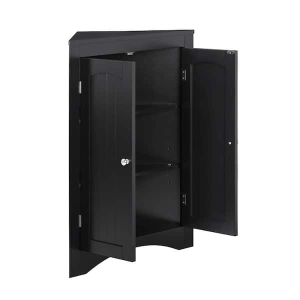 Aoibox 24 in. W x 12 in. D x 32 in. H in Coffee Assembled Floor Corner Cabinet with Doors and Shelves for Bathroom, Kitchen