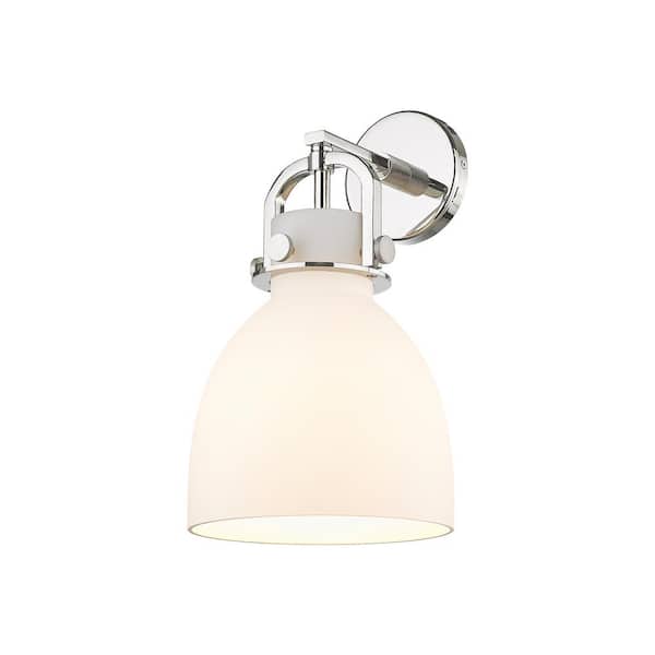 Newton Bell 1-Light Polished Nickel Wall Sconce with White Glass Shade