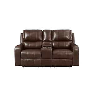 New Classic Furniture Linton 72 in. Brown Leather 2-seater Loveseat with Dual Recliners
