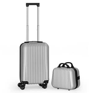 2-Piece Suitcase Carry On Luggage with Spinner Wheels, 14 in./20 in. Silver