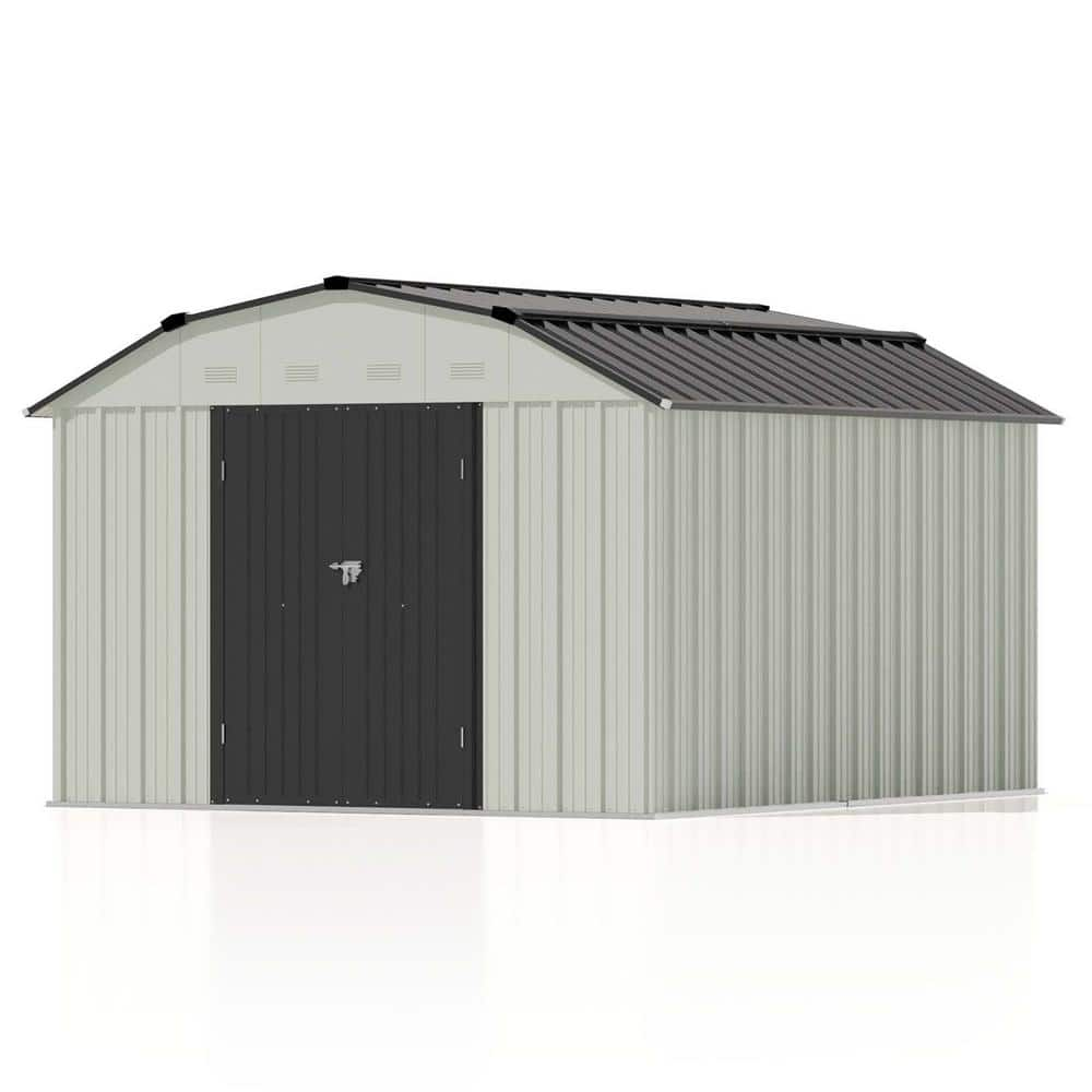 Patiowell 10 ft. W x 12 ft. D Barn Style Metal Storage Shed for Outdoor, Steel Yard Shed with Design of Lockable Doors 108 sq. ft.