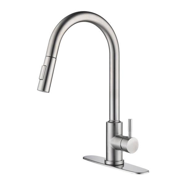 UKISHIRO Single Handle Pull Down Sprayer Kitchen Faucet with Touch Clean Spray Holes in Brushed Nickle
