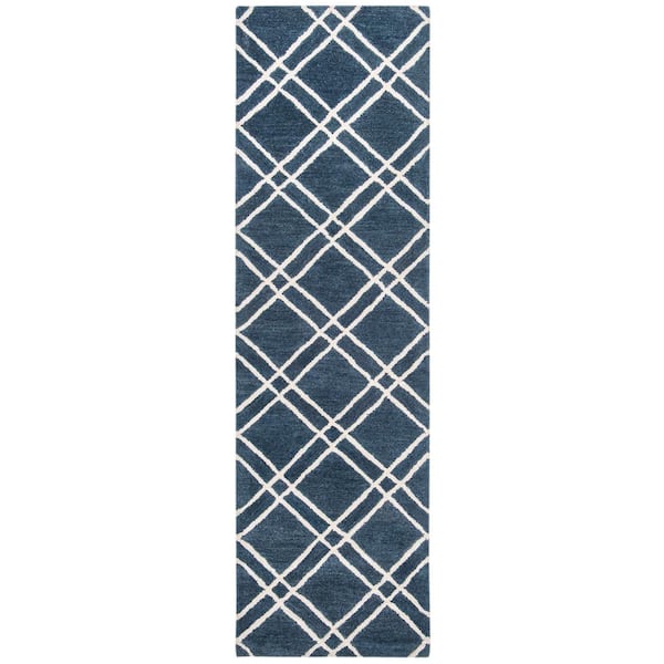 Himalaya 2 ft. x 10 ft. Navy/Silver Geometric Diamonds Runner Rug