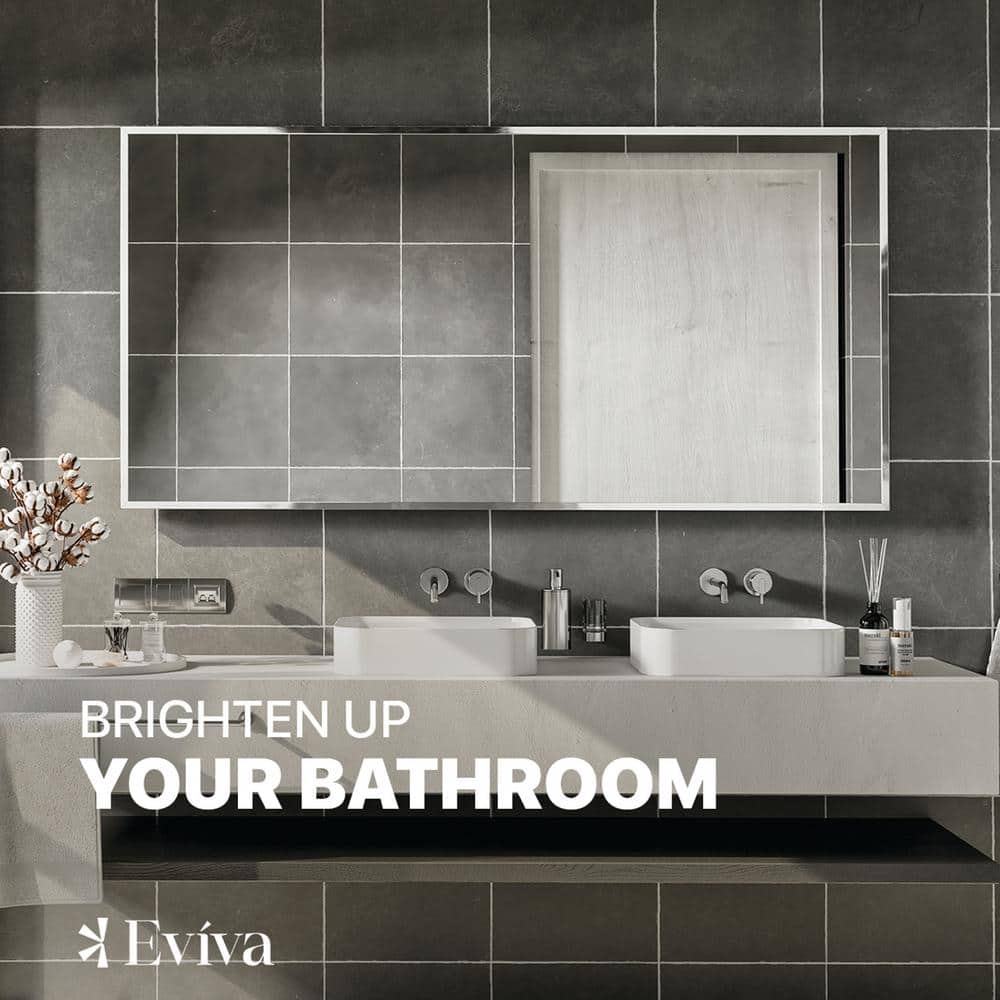 Brushed Wood Rectangular 60" Vanity Bathroom Mirror
