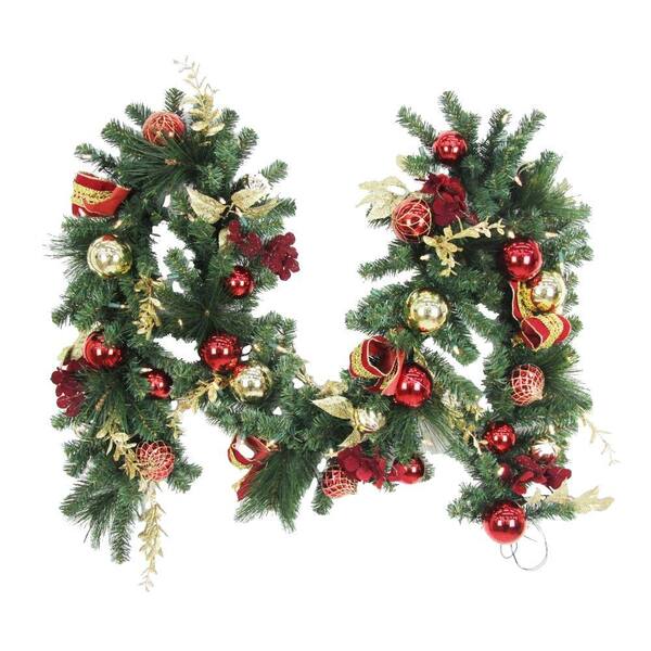 Home Accents Holiday Plaza 9 ft. Battery Operated Plaza Artificial Garland with 50 Clear LED Lights