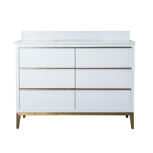 Nolan 48 in. W x 22 in. D x 35 in. H Single Sink Freestanding Bath Vanity in White with Quartz Top and Mirror