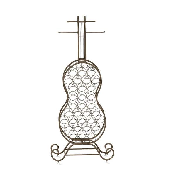 29.3 in. 32 Bottle Cello Shape Wine Bakers Rack, Freestanding Wine Rack with Brown, Storage Home Bar for Liquor and Wine