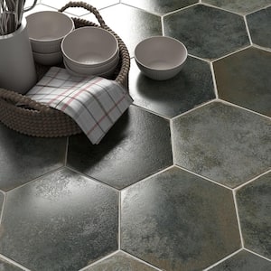 Mandalay Hex Green 4 in. x 0.34 in. Polished Porcelain Floor and Wall Tile Sample