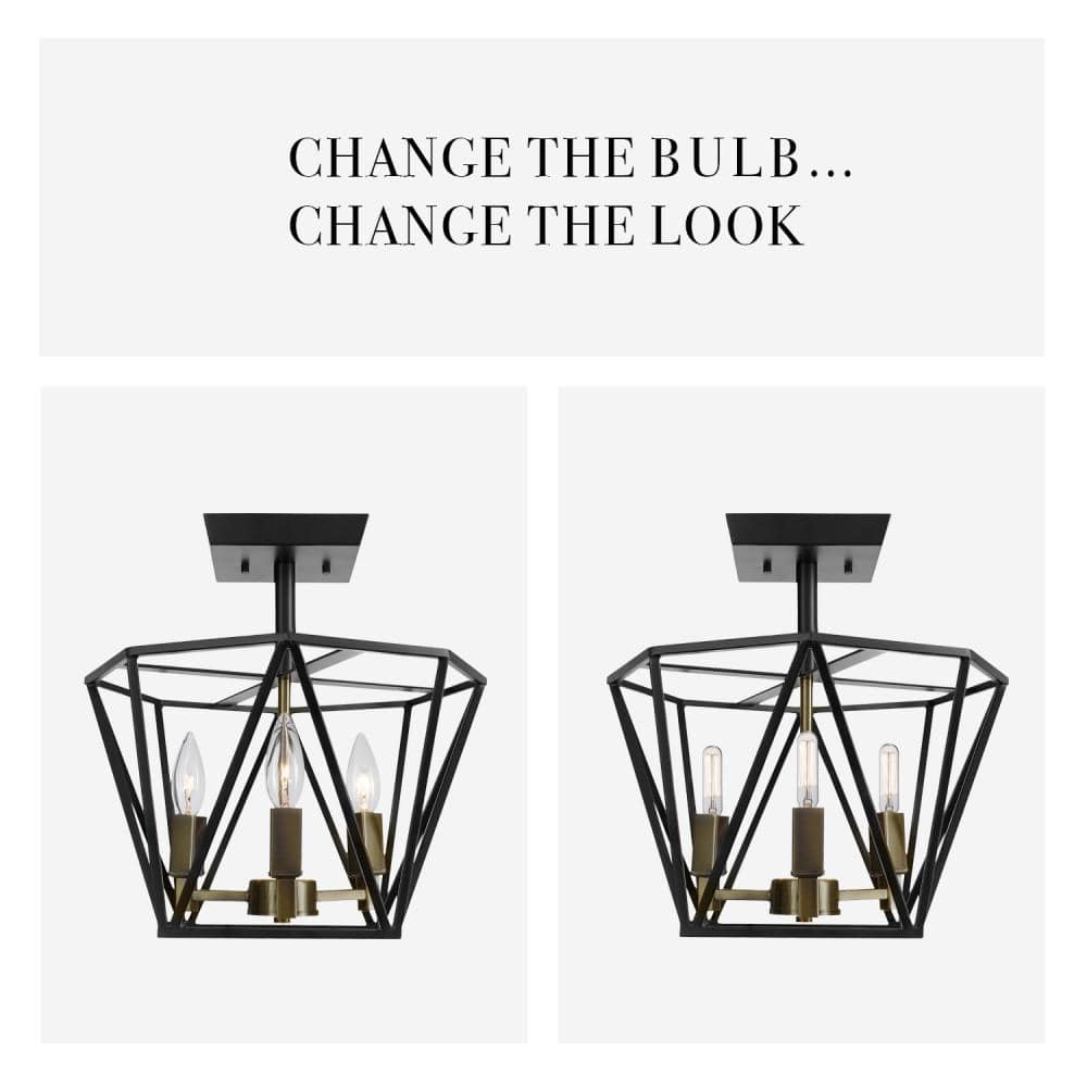 Sansa Chic Vintage Dark Bronze 3-Light Semi-Flush Ceiling Chandelier