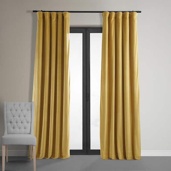 Fool's Gold Velvet Solid 50 in. W x 108 in. L Lined Rod Pocket Blackout Curtain