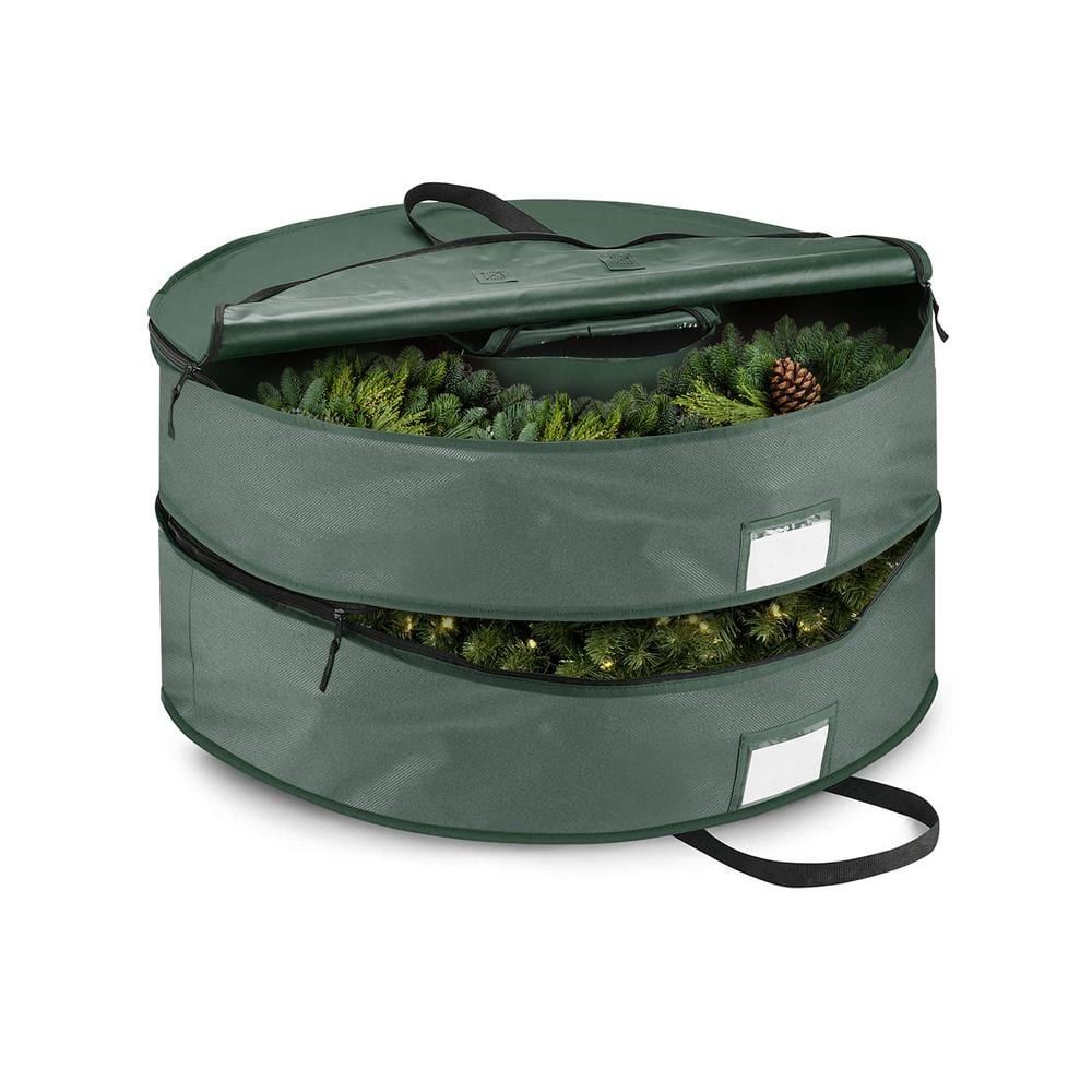 OSTO 24 in. Green Double Christmas Wreath Storage Bag Holder 600D ...