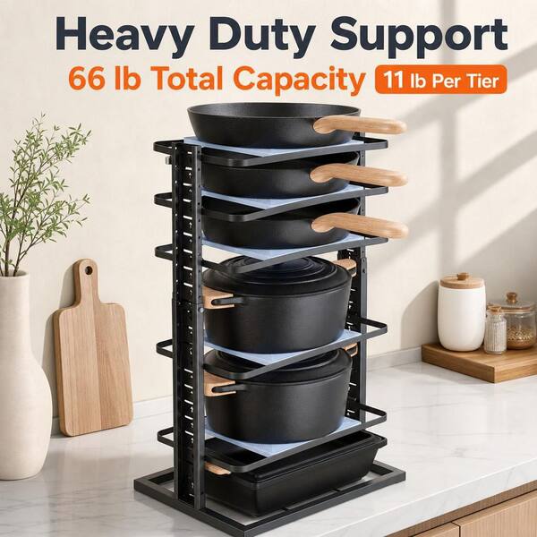 Wudkey 6-Tier Black Heavy Duty Adjustable Kitchen Cabinet Pot Rack