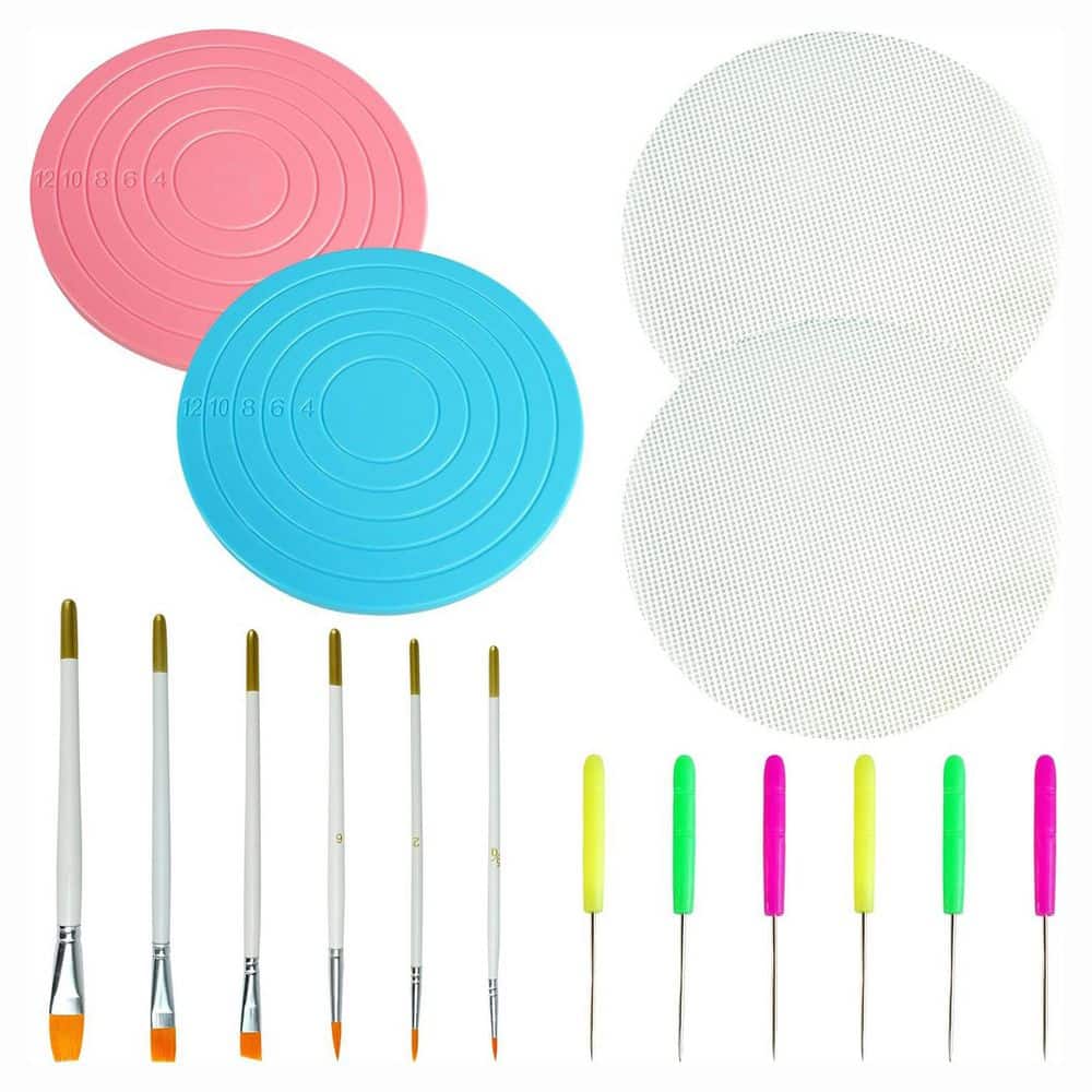 Cookie Decorating Kit with Acrylic Turntable Plastic Scribe Needle Silicone Mesh Mat Decoration Brushes 16 pcs
