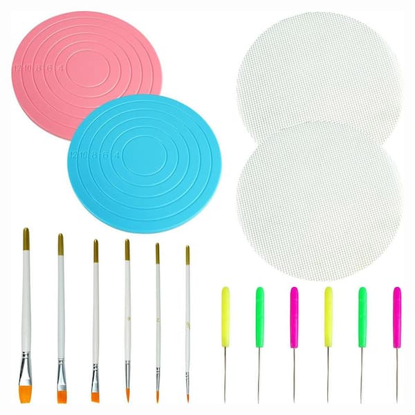 Cookie Decorating Kit with Acrylic Turntable Plastic Scribe Needle Silicone Mesh Mat Decoration Brushes 16 pcs