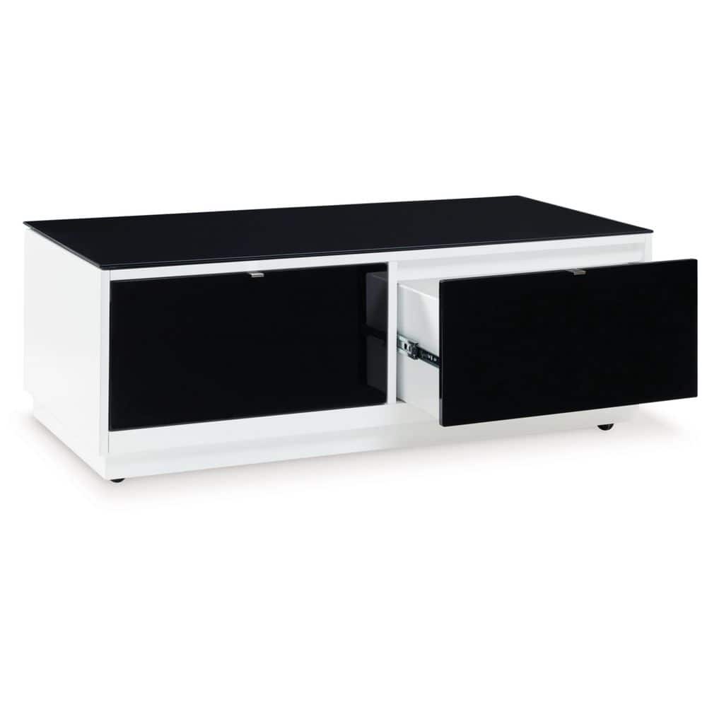 Black and White Rectangular Glass-Top Coffee Table with Storage
