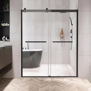 60 in. W x 74 in. H Double Sliding Frameless Shower Door in Black with Clear Glass