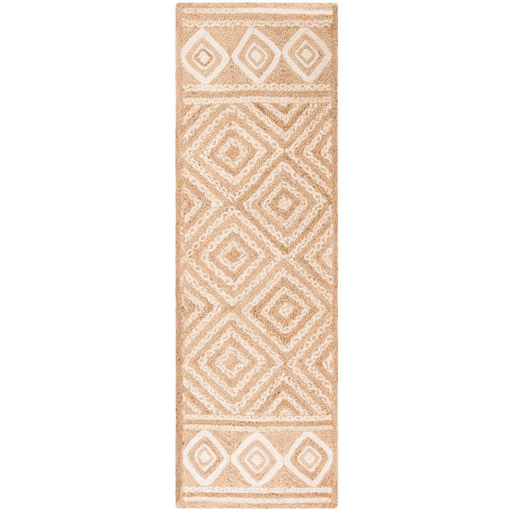 SAFAVIEH Natural Fiber Beige/Ivory 3 ft. x 12 ft. Diamond Border Runner ...