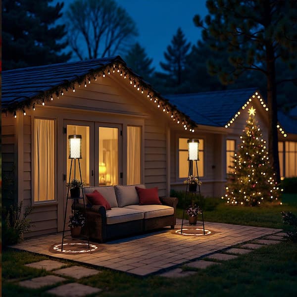 1-Light Black Outdoor Integrated LED Floor Lamp Waterproof with USB Port,3000K and 6000K for Patio, Porch, Garden Decor