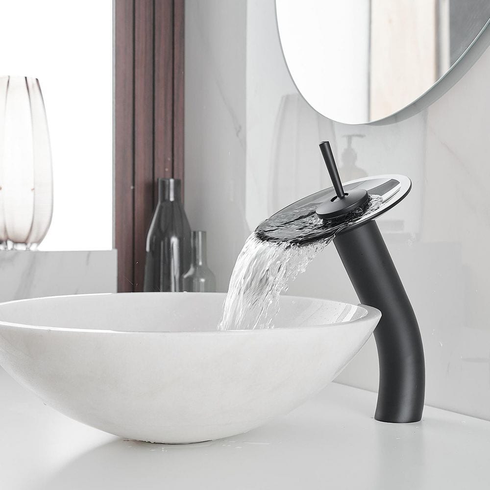 Matte Black Stainless Steel Waterfall Vessel Sink Faucet