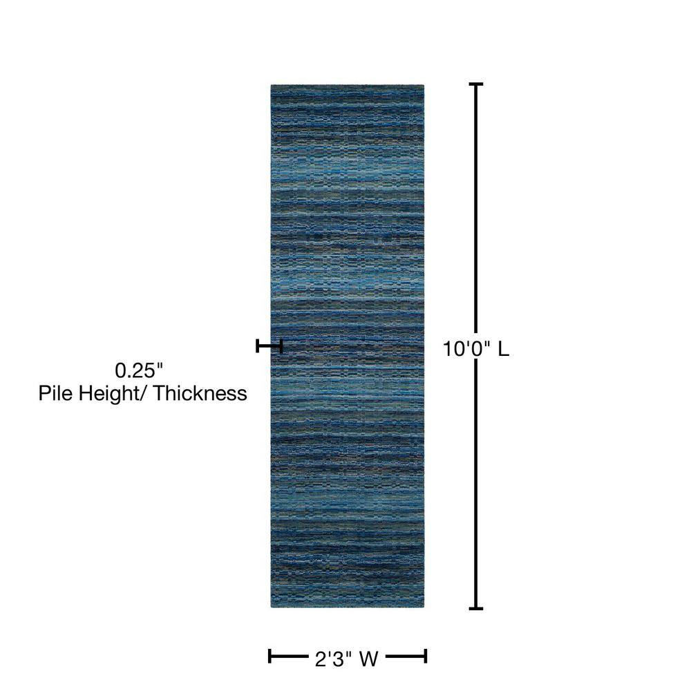 Handmade Blue Wool Runner Rug 2'3" x 10'