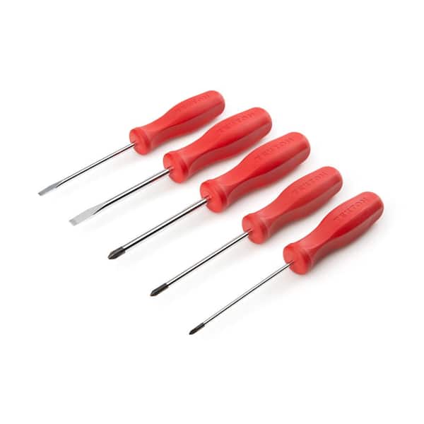 TEKTON Phillips/Slotted Hard-Handle Screwdriver Set, 5-Piece (#0-#2,3/16-1/4 in.) - Chrome Blades