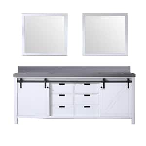 Marsyas 84 in W x 22 in D White Double Bath Vanity, Grey Quartz Countertop and 34 in Mirrors