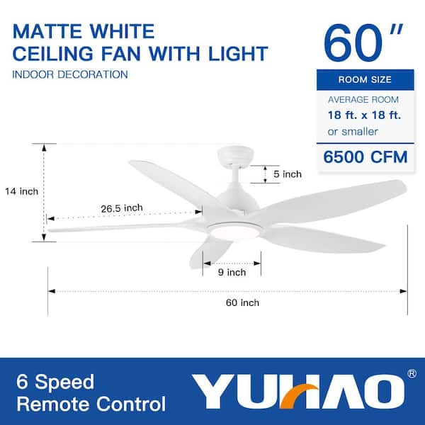 Jushua 60 in. White Reversible Quiet DC Motor Downrod Mount