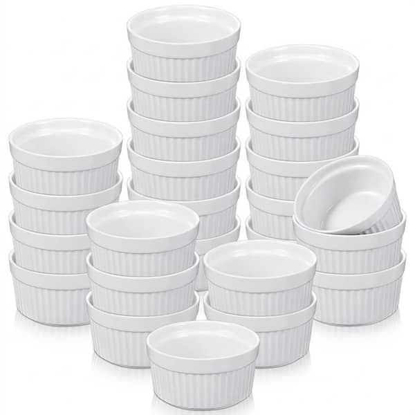 24-Piece Round Porcelain Ramekin Baking Dish Set with Oven Safe Classic White Glaze for Creme Brulee Souffle