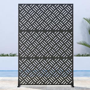 72 in. H x 47 in. W Outdoor Metal Privacy Screen Garden Fence Square Pattern Wall Applique in Black