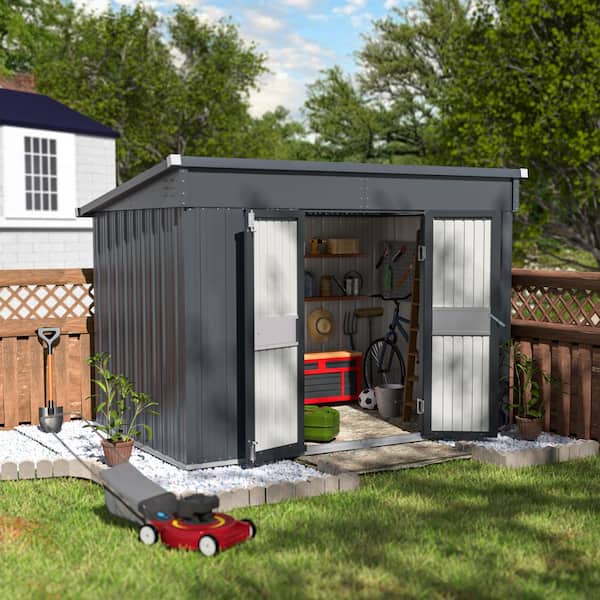 VEIKOUS 10 ft. W x 6 ft. D Metal Shed Outdoor Storage Shed 60 sq. ft., Gray