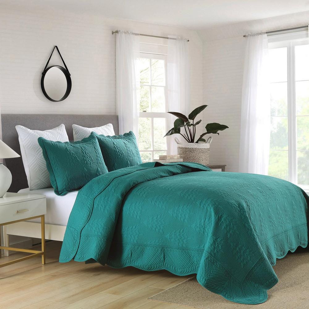 Emerald Green Cotton Queen Reversible Quilt Set
