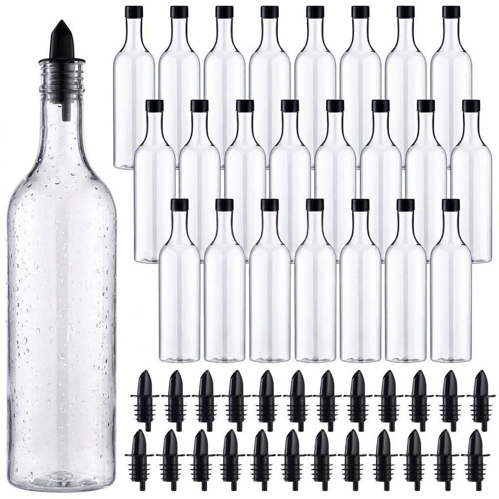 24-Pack 25 oz Clear Long Neck Plastic Bottles with Black Pourers and Twist Caps for Liquor Juice Storage price history on PriceWatchPro