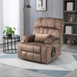 Platinum Big and Tall Dual Motor Velvet Power Lift Recliner Chair with Massage,Heating and 2-Cup Holder - Brown