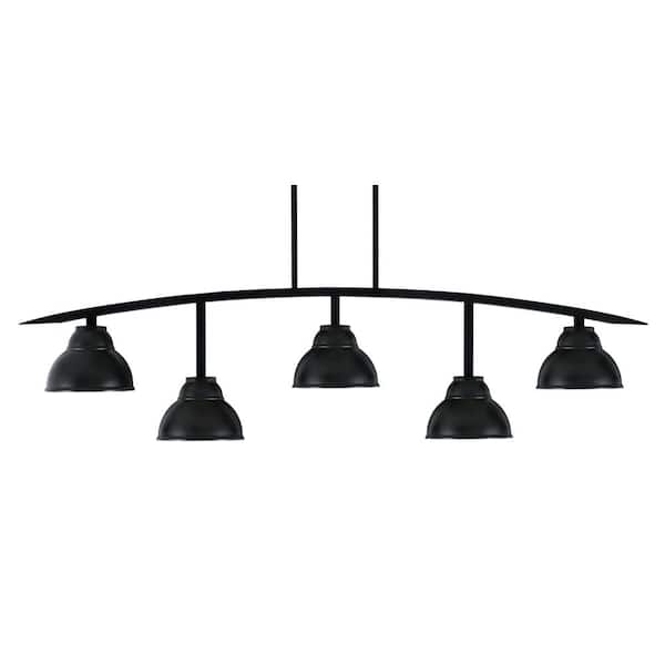 Unbranded Siena 5-Light Matte Black Billiard-Light with Matte Black Metal Shades