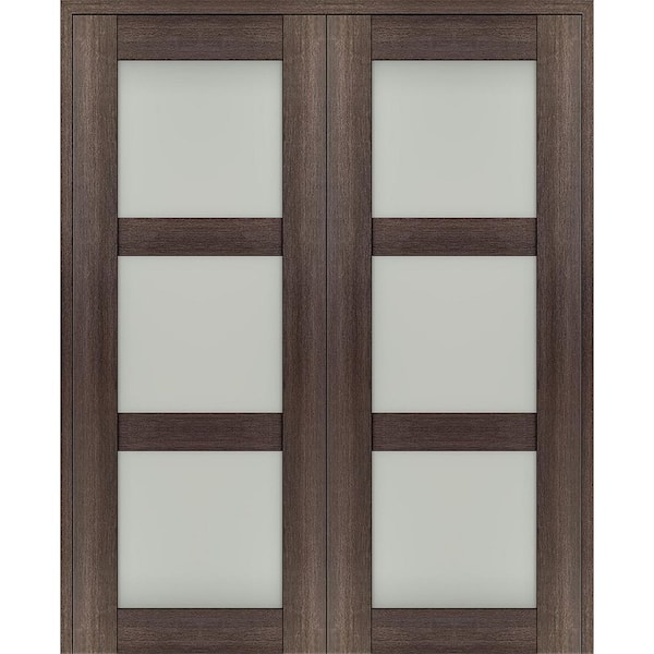 Avon 3-Lite N 72 in. x 96 in. Both Active 3-Lite Frosted Glass Veralinga Oak Wood Composite Double Prehung French Door