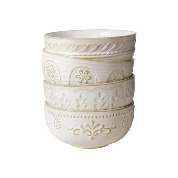 32 fl. oz. Multiple Patterns Color 6.3 in. Cereal Bowls, Embossment Ceramic Ramen Bowl, Large Dinner Bowl (Set of 4)