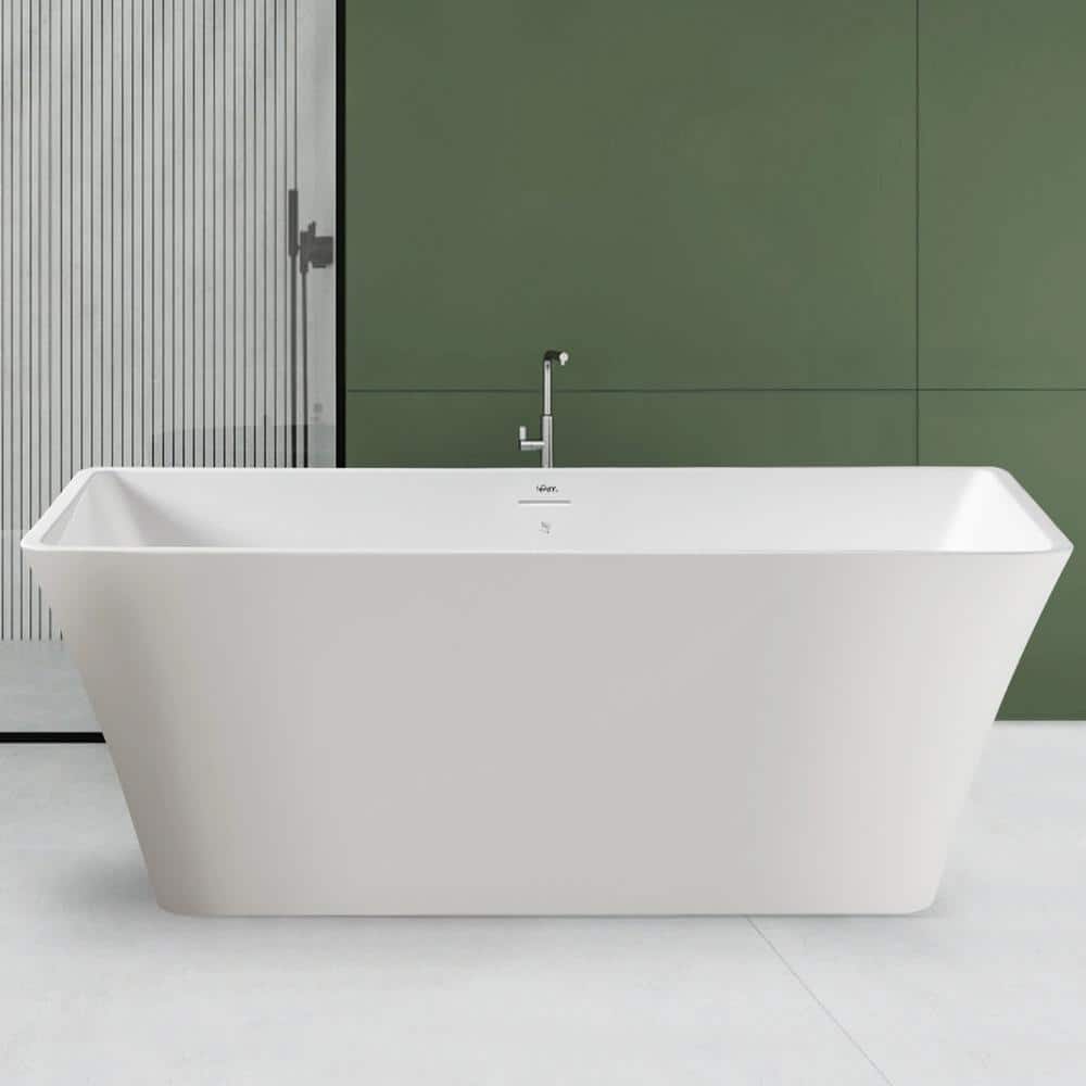 59 in. Acrylic Flatbottom Freestanding Bathtub Elegant Rectangular Shape So