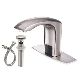 Battery Powered Commercial Touchless Single Hole Bathroom Faucet with Deckplate Included in Brushed Nickel