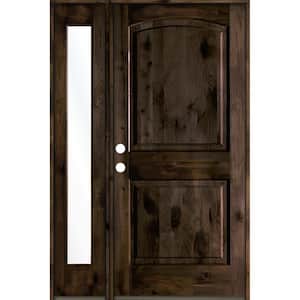 44 in. x 80 in. Knotty Alder 2 Panel Right-Hand/Inswing Clear Glass Black Stain Wood Prehung Front Door w/Left Sidelite