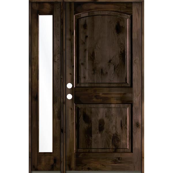 Krosswood Doors 50 in. x 80 in. Knotty Alder 2-Panel Right-Hand/Inswing Clear Glass Black Stain Wood Prehung Front Door w/Left Sidelite