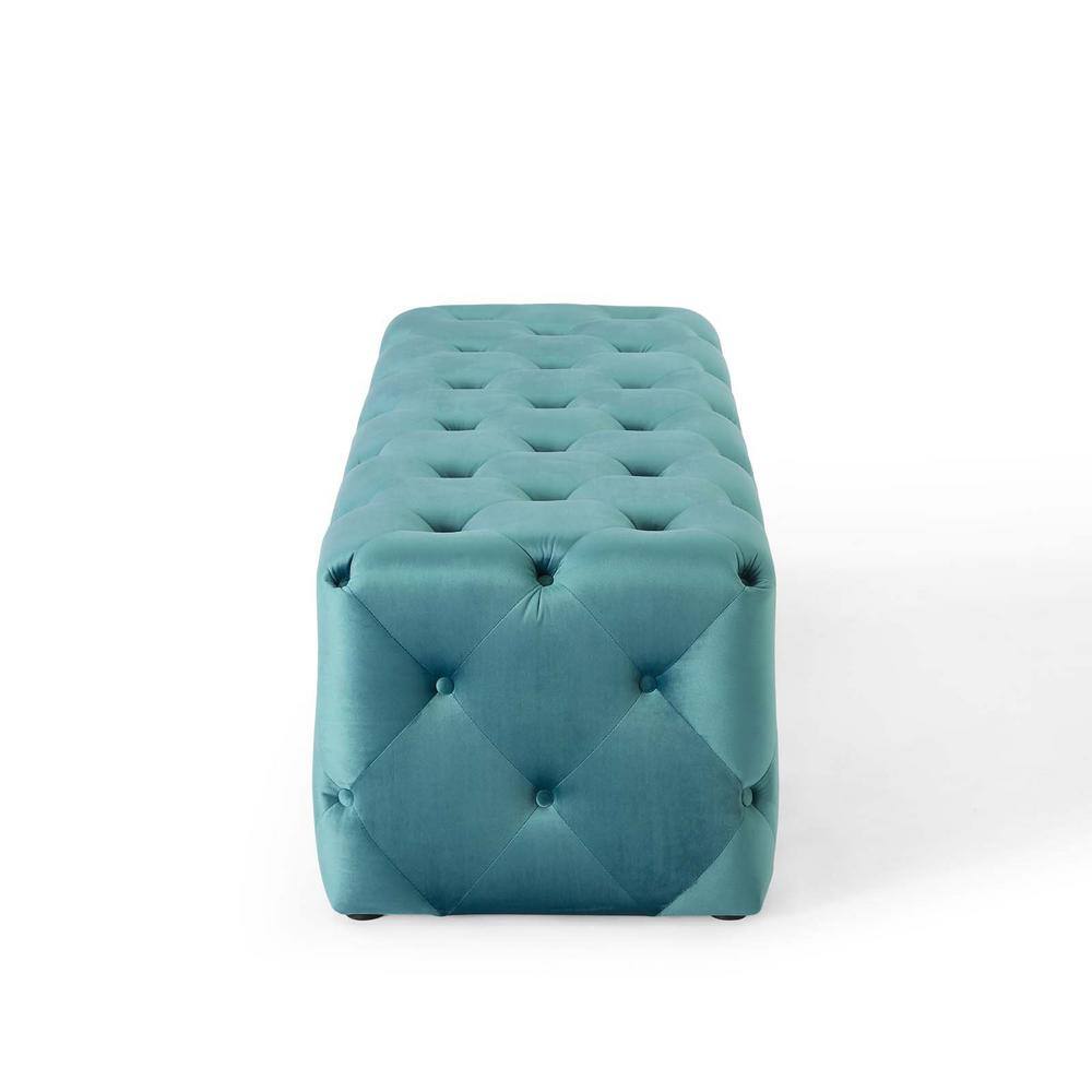 Sea Blue Velvet Tufted 60" Bench with Deep Button Detailing