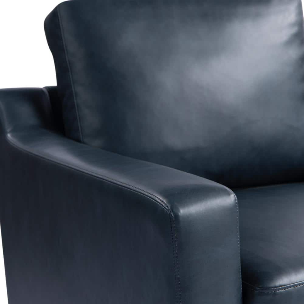 Navy Blue Faux Leather and Wood Accent Chair