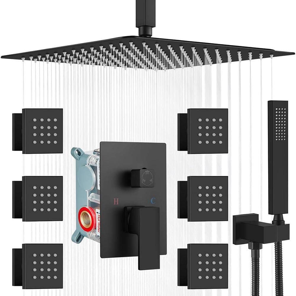 Single Handle 8-Spray Shower Faucet 1.54 GPM with Pressure Balance, Rough-in Valve and Trim Included in Matte Black price history on PriceWatchPro