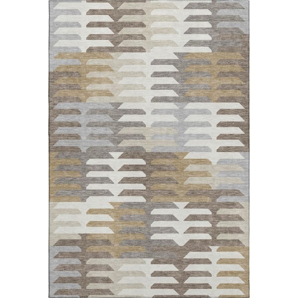Mayfield Premium Machine Washable Abstract AMF2328 Taupe 3 ft. x 5 ft. Area Rug