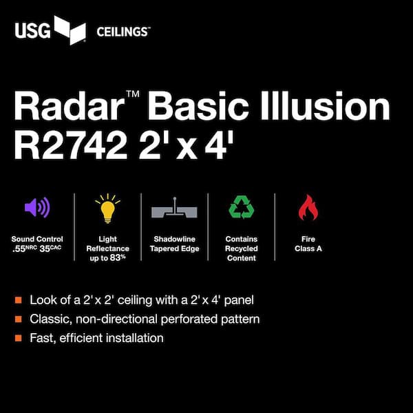 2 ft. x 4 ft. Radar Basic Illusion White Shadowline Tapered Edge Lay-In Ceiling Tile, pallet of 120 (960 sq. ft.)