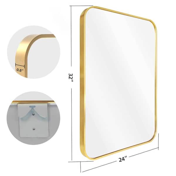 24 in. W x 32 in. H Gold Rounded Corner Aluminum Frame Bathroom