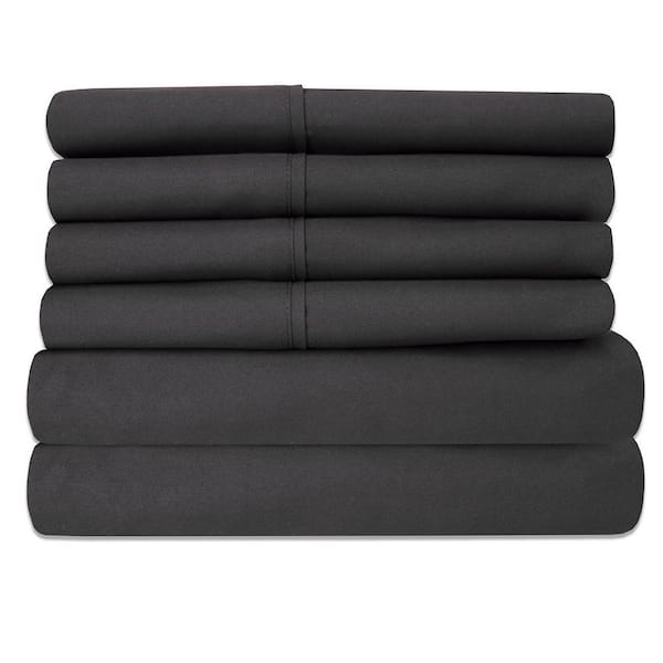 Luxury Home 6-Piece Black Super-Soft 1600 Series Double-Brushed Full Microfiber Bed Sheets Set