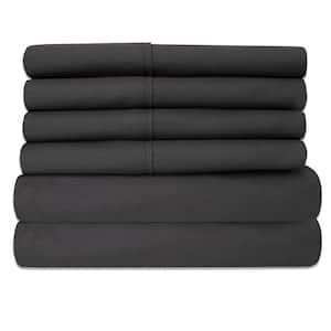 6-Piece Black Super-Soft 1600 Series Double-Brushed Queen Microfiber Bed Sheets Set